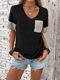 Basic Versatile Contrasting Sequin T-Shirt