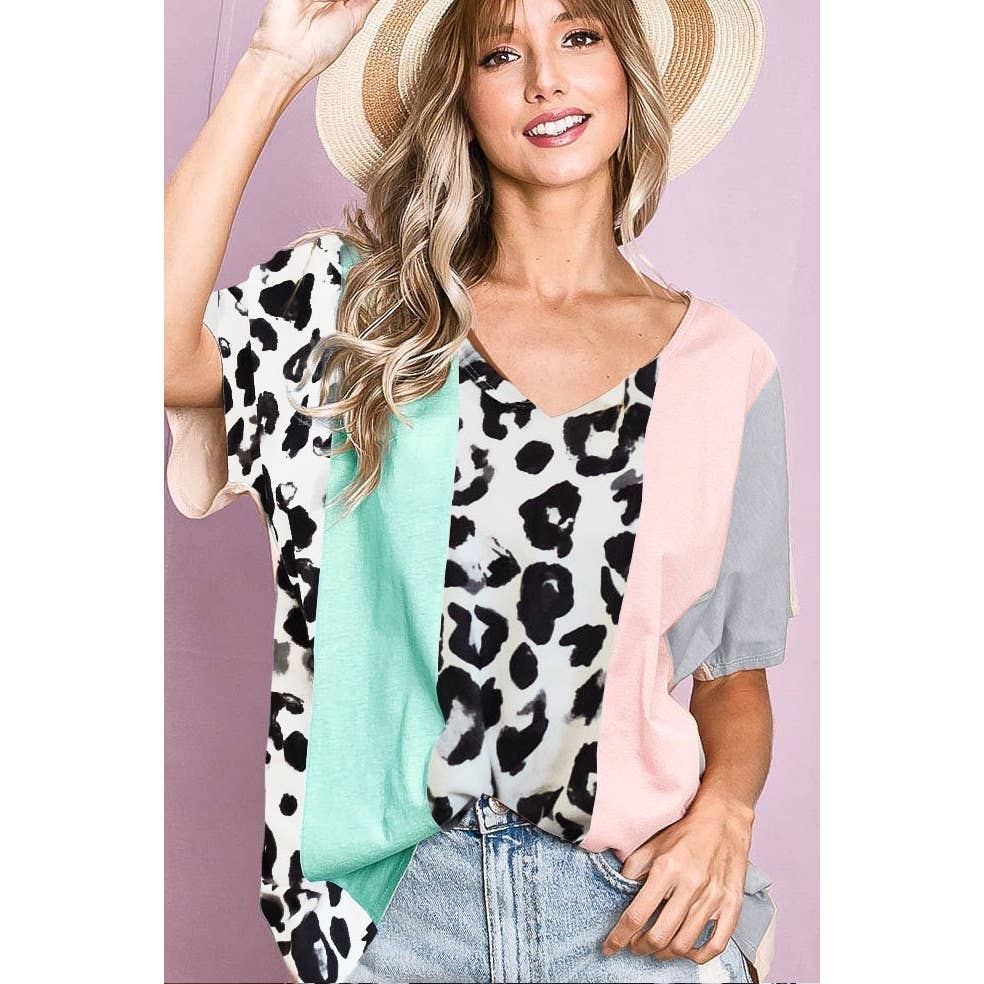 Cotton Span Knit Color Block Top