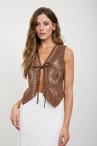 Horseshoe Embroidery Front Tie Vest