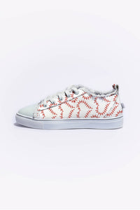 Baseball Seam Printed Frayed Canvas Shoes