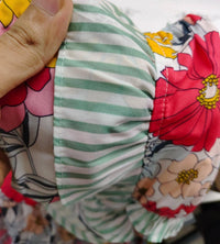 Floral Contrast Ruffle Trim Short Sleeve Blouse