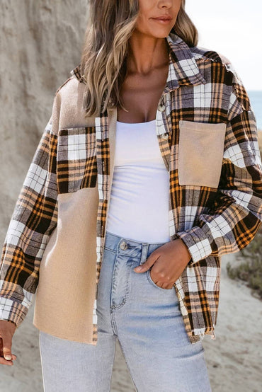 Plaid Knit Patch Shacket