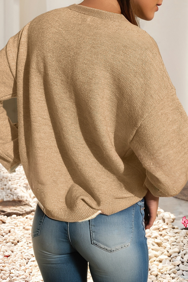 Leopard Bow Decor Split Cuff Contrast Trim Sweater