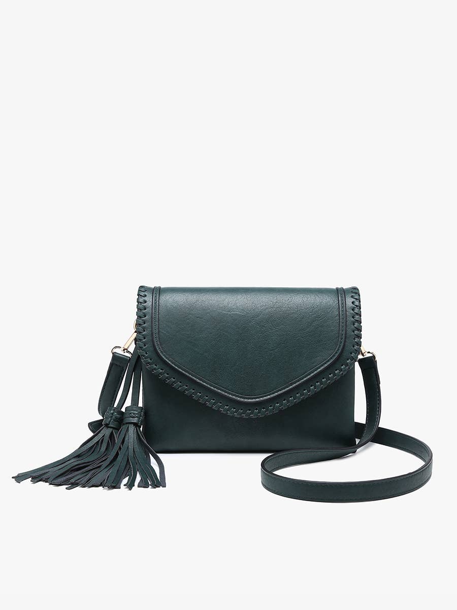 Sloane Flapover Crossbody w/ Whipstitch and Tassel | M1802A