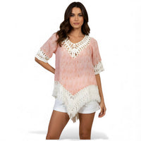 Shania Crochet Drape Blouse in Coral Navajo Print