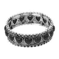 Antique Metal Boho Heart Stone Accent Stretch Bracelet