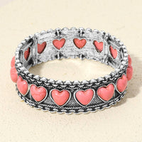 Antique Metal Boho Heart Stone Accent Stretch Bracelet