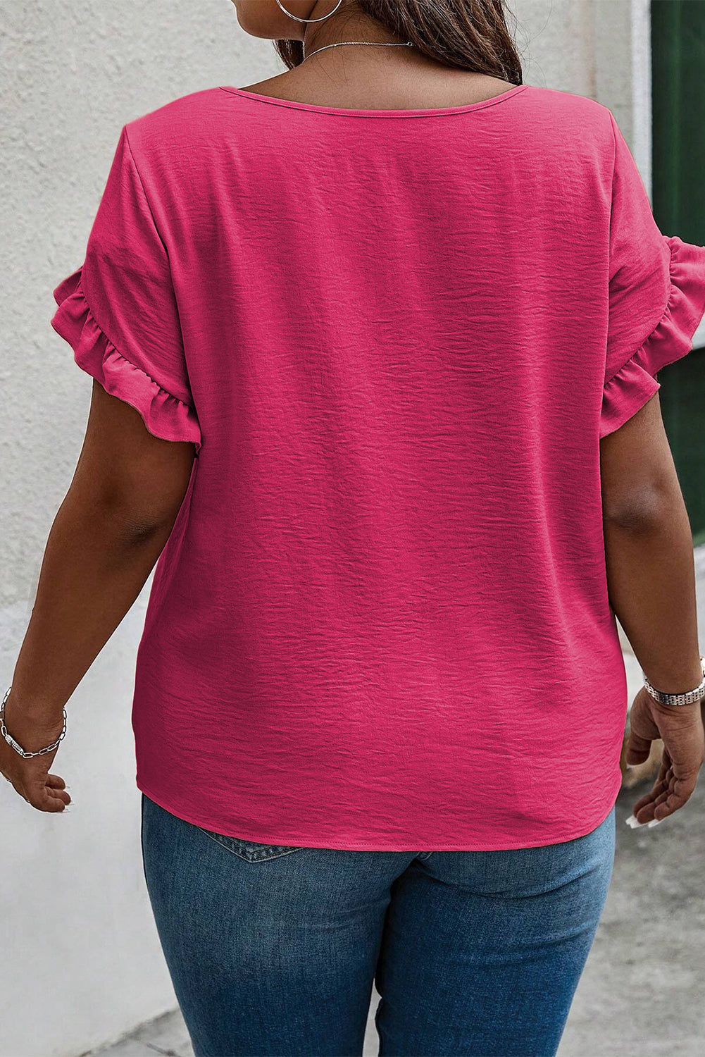 Bright Pink Ruffled Sleeve Top